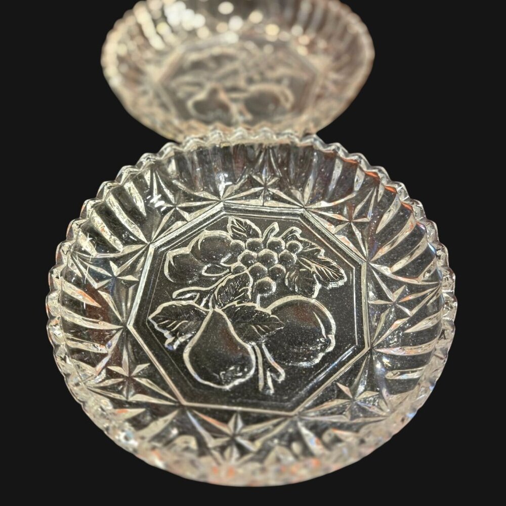 VTG 1940's Federal Glass Pioneer Clear Pressed Fruit Nappy Bowls Grapes Cherry